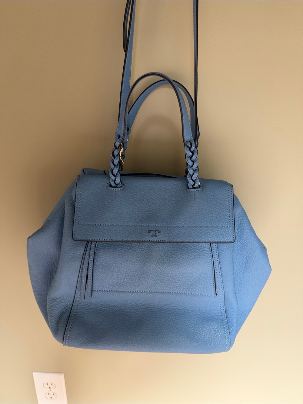 Tory Burch Half Moon LG Blue Braided-Handle Shoulder Bag Detachable Strap - Picture 15 of 16